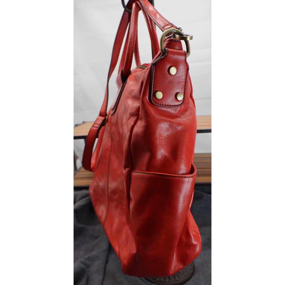 HOBO Sheila Large Satchel Crossbody Shoulder Bag Red Polished Leather Carryall - Picture 8 of 15